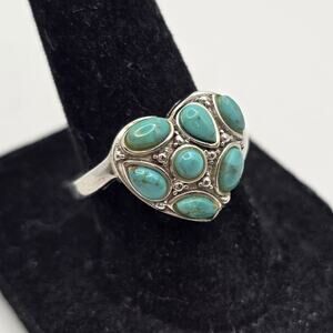 Designer BBJ Sterling Silver 925 Turquoise Stone Heart Cluster 6.5 Ring